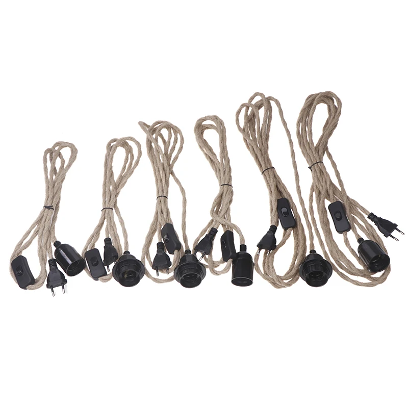 E27Table Lamp Acessórios com Hemp Rope Switch Plug, Household Removível Pequeno Lustre, Simples Hemp Rope Lâmpada, 2m, 3m, 4.5m