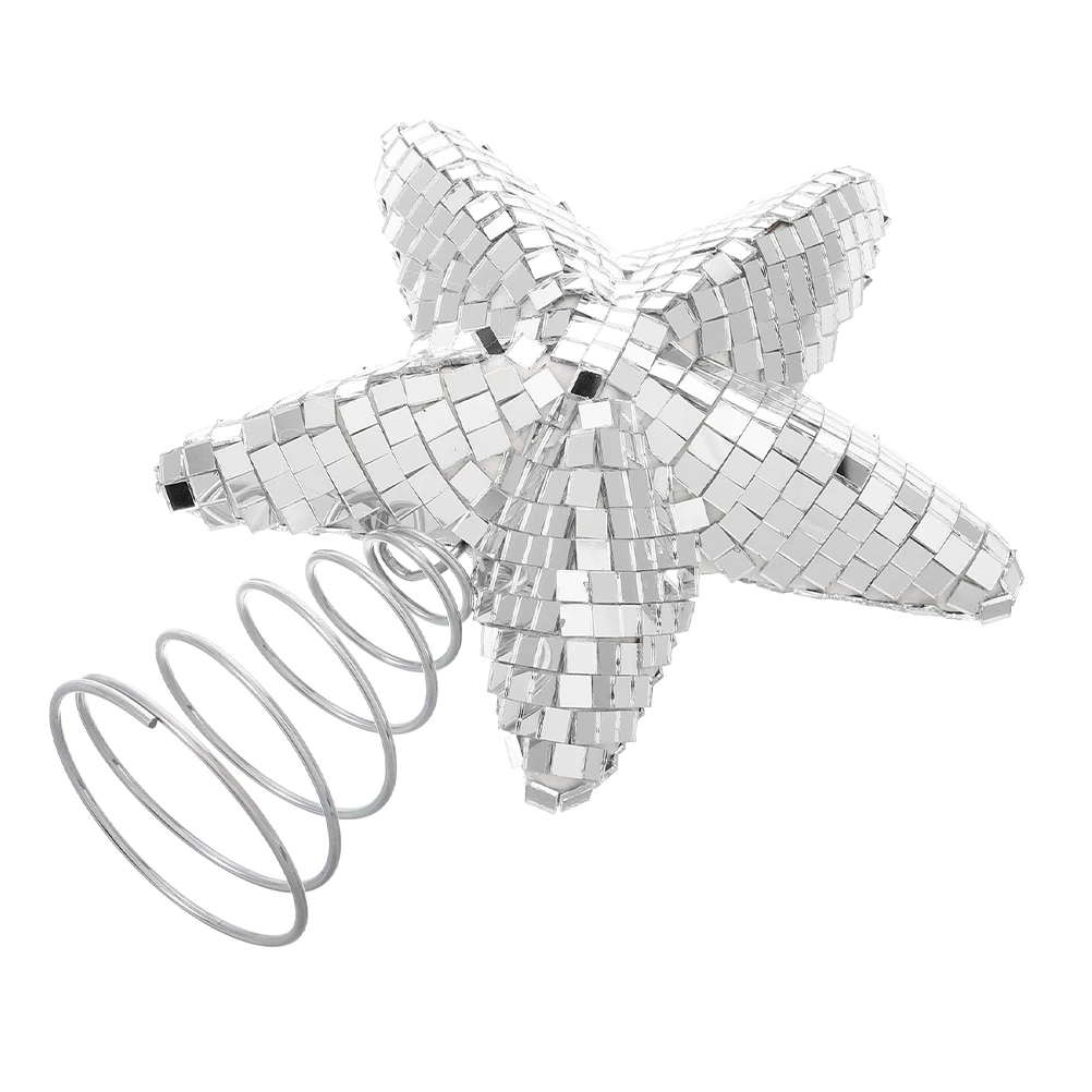 

20Cm Disco Themed Star Tree Topper Reflective Mirror Glass Christmas Decoration 3D Retro Xmas Tree Final 70S Party Home Decor