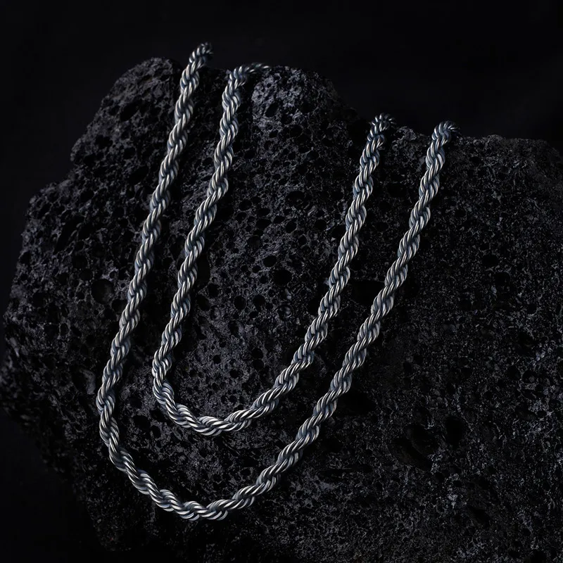 HX Silver Color Vintage Fashion Fried Dough Twists Chain Personality Versatile Small Popular Simple Fashion Hip Hop Jewelry