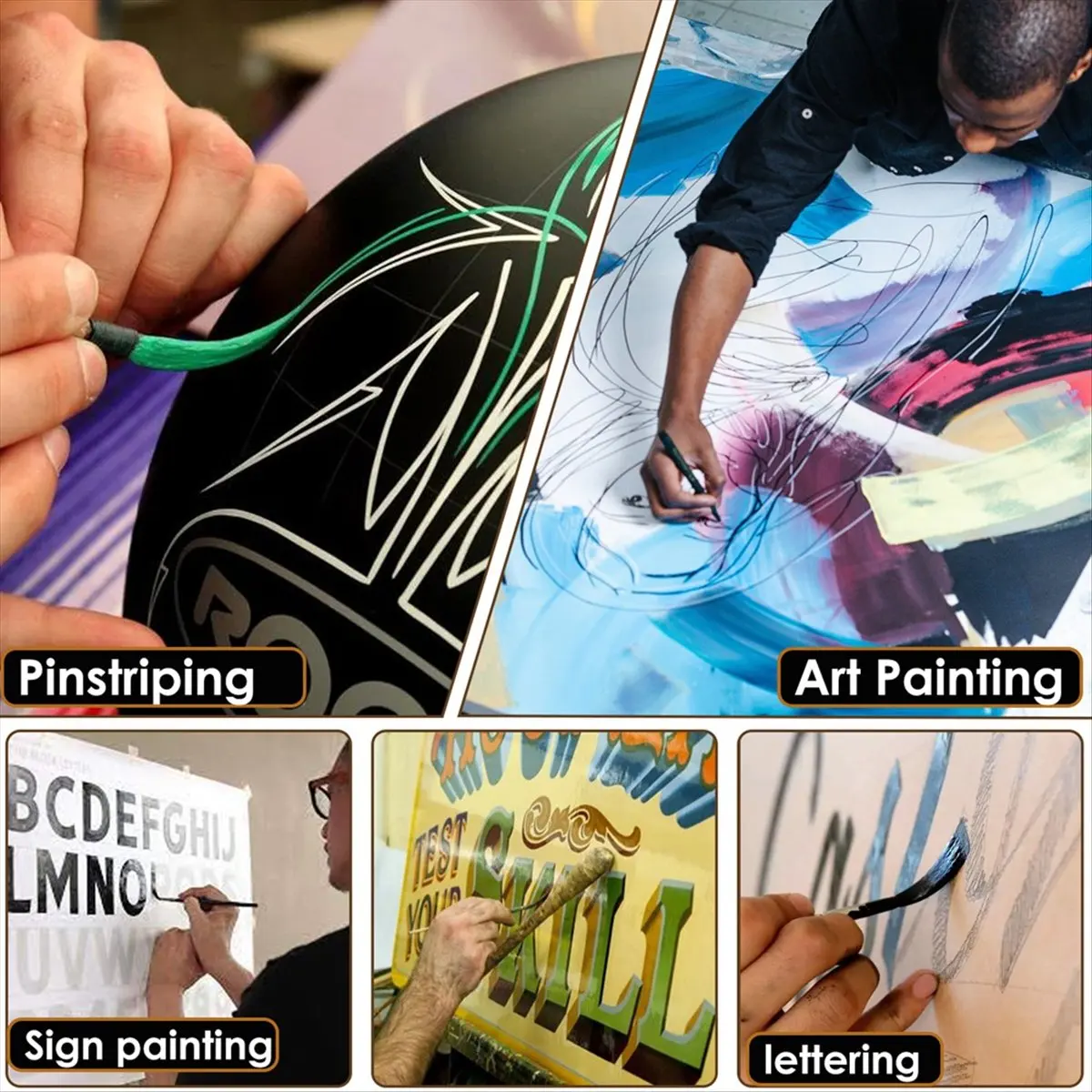 Reliable- Pinstriping Brush Kit,3 Pcs Professional Striping Brushes Long Liner Script Scroll Rigger Brushes