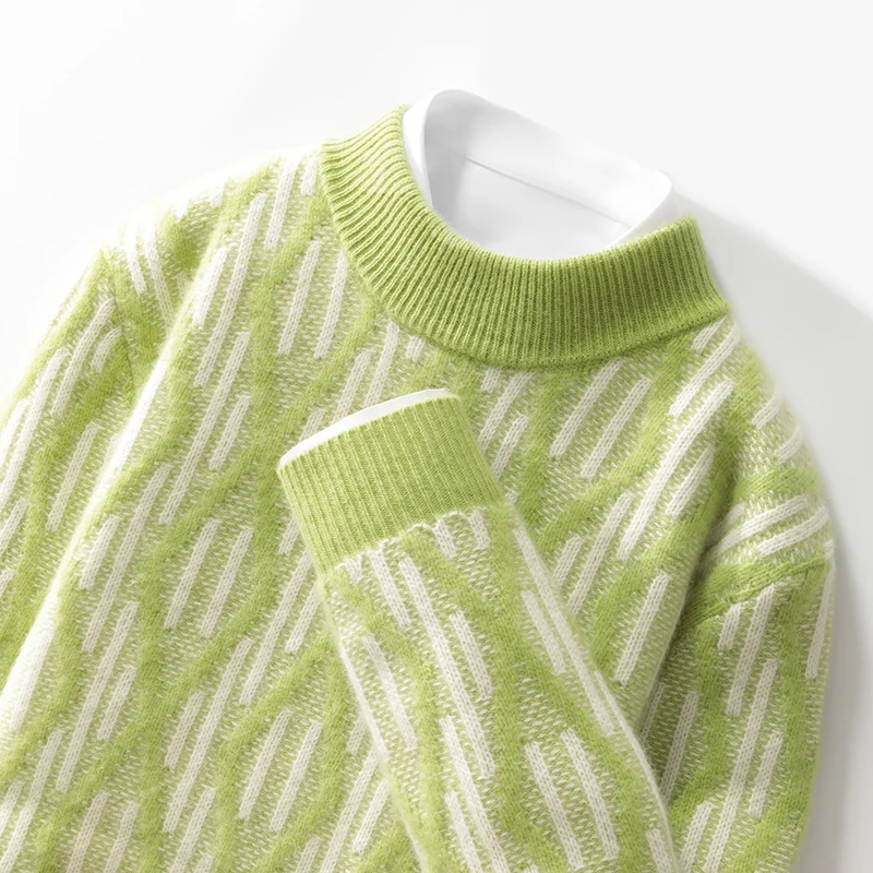 100% lana merino moda base collo a lupetto maglione color block maniche lunghe pullover allentato cashmere morbido caldo abbigliamento da uomo Top