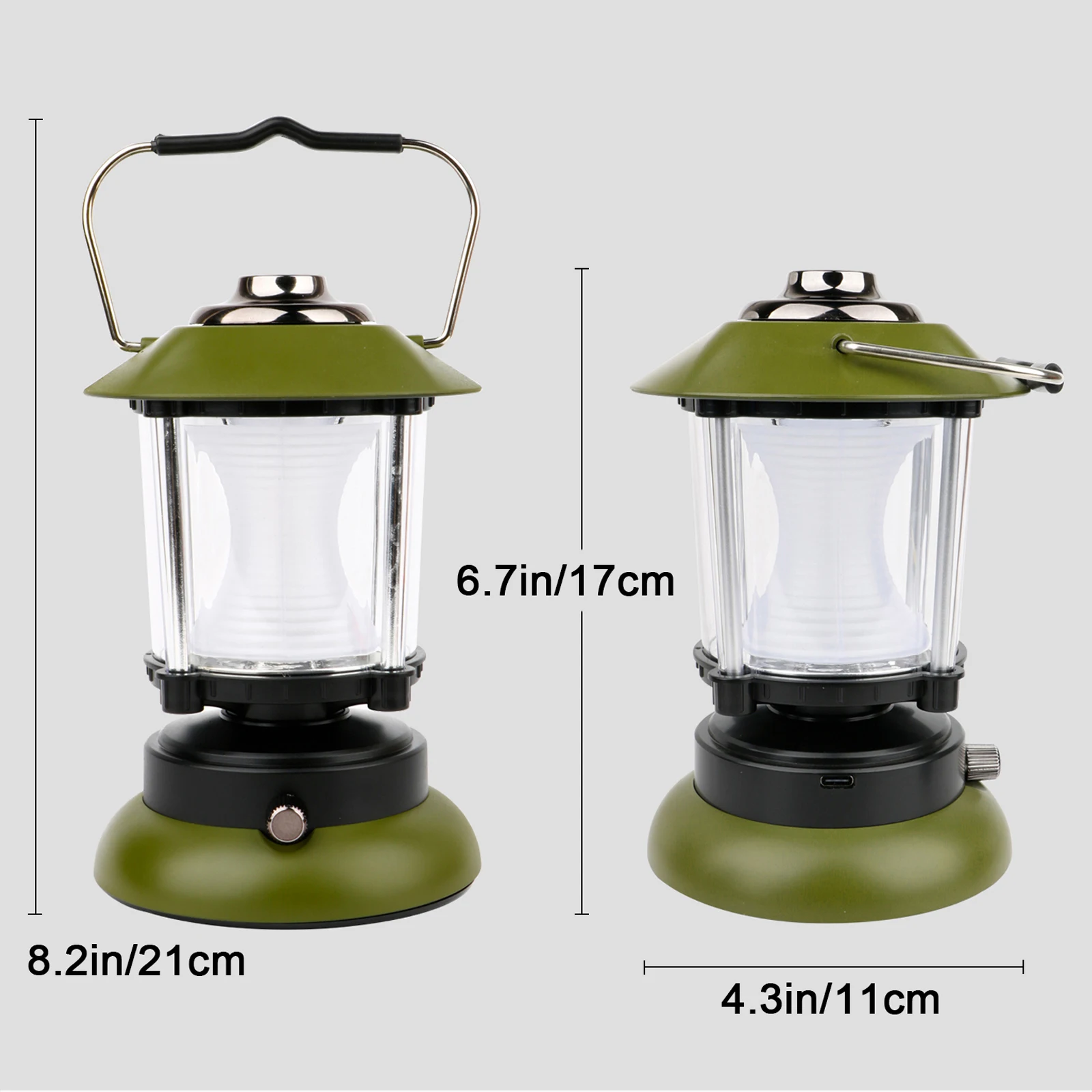 USB Rechargeable LED Camping Lantern Retro Camping Lights Hanging Green Candle Lamp Portable Outdoor Tent Bulb Emergency