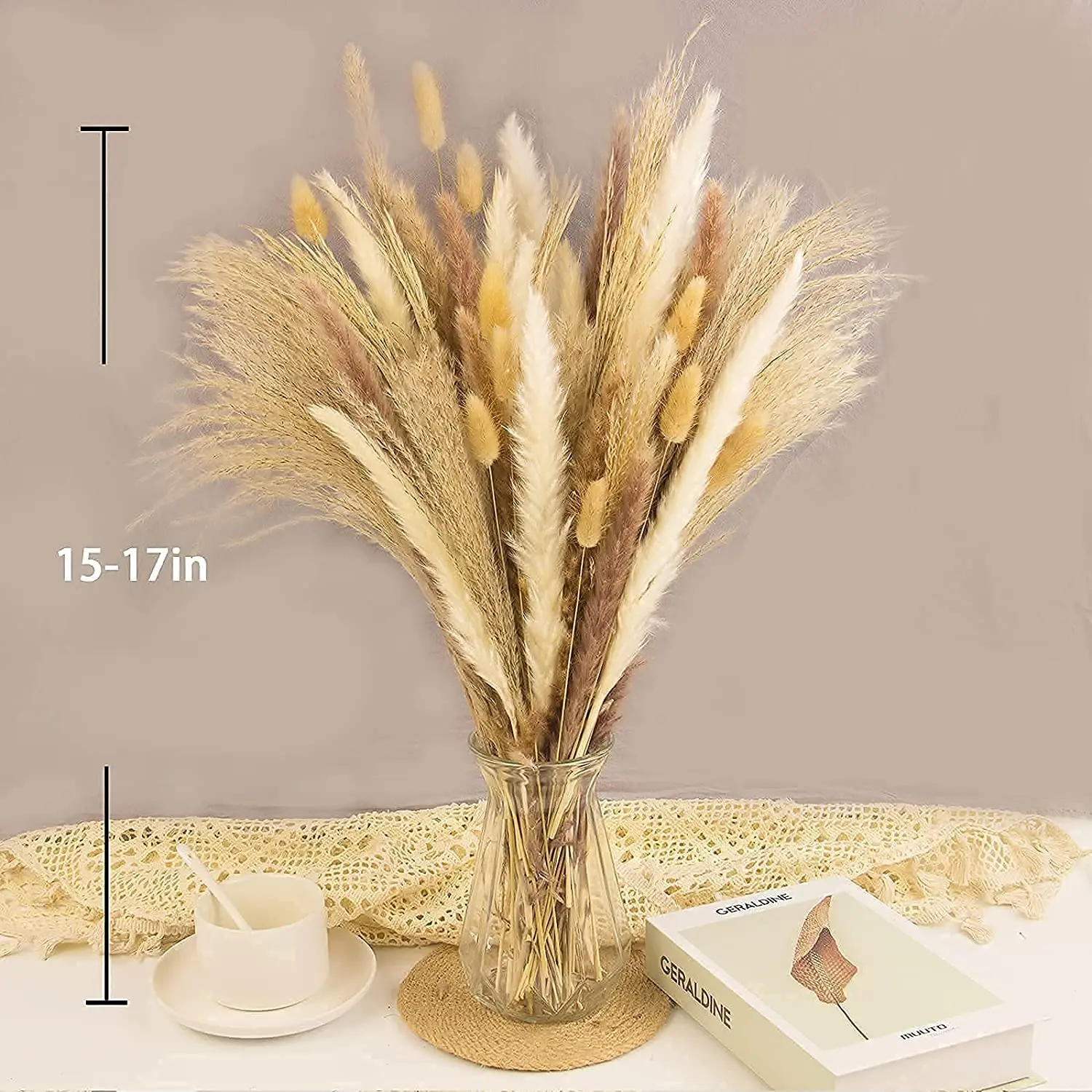 

65 pieces natural dried reed flower bouquet, pastoral style, suitable for living room, dining table, home, farmhouse decoration