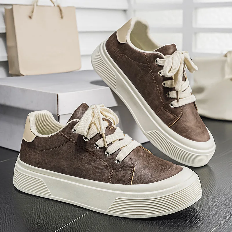 

2026 Spring New Large Men's Thick soled Height increasing Board Shoes Hong Kong Style Casual Single Shoes Student Sports Shoes