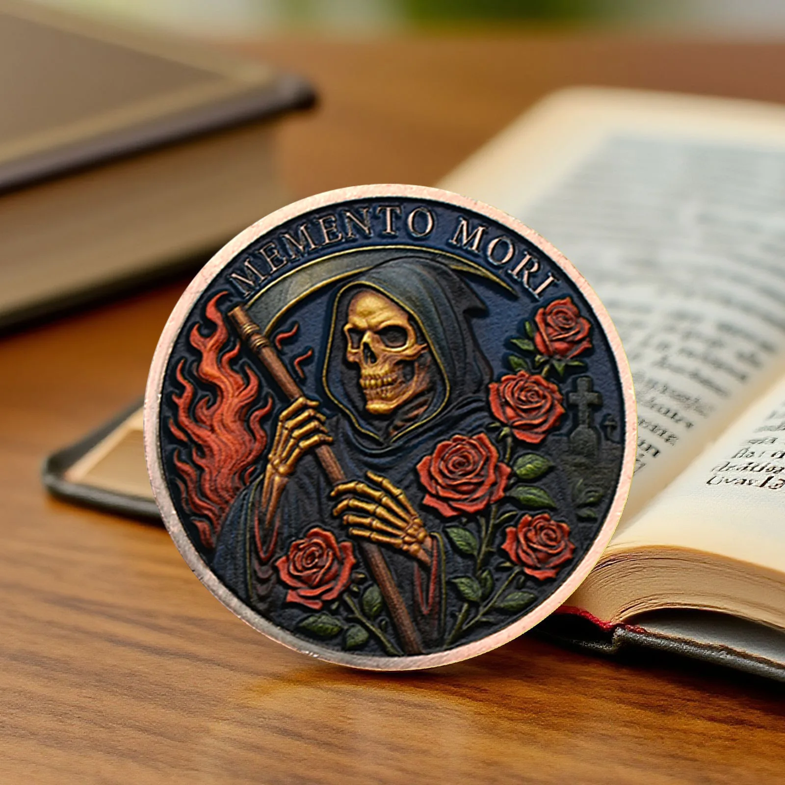 عملة تذكارية تذكارية موري مطلية بالذهب على شكل جمجمة وردية تذكارية #4