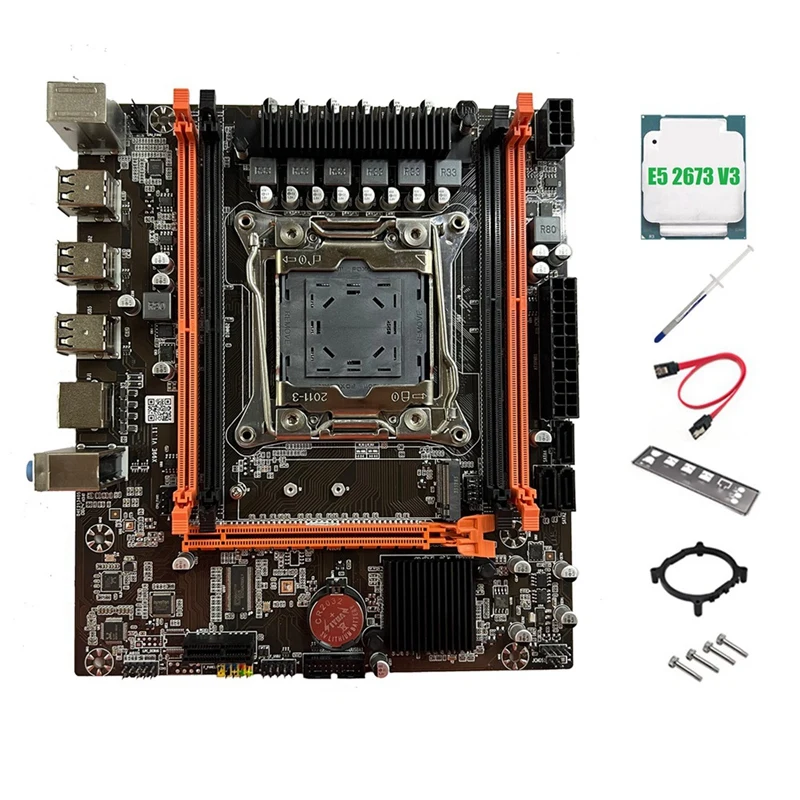 X99E Motherboard+E5 2673 V3 CPU+Thermal Grease PCIEX16 Nvme Gigabit LAN Card Support 4XDDR4 RECC RAM Desktop Motherboard