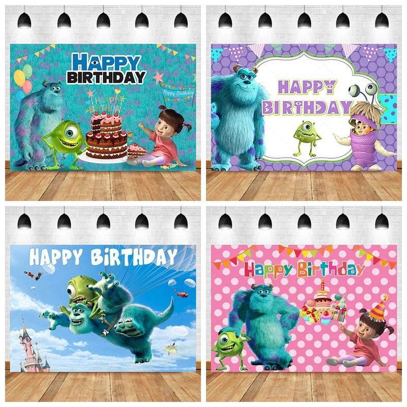 Monsters University Backdrops Monsters Inc Background Mike Wazowski Birthday Party Supplies Custom Decorations Banner Wall Decor