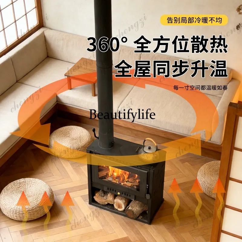 Real fire fireplace wood fire heating stove B & B villa decoration winter home indoor wood burning stove - view 3
