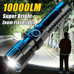 P200 Super Powerful LED Flashlight Zoom Tactical Torch Built-in Battery USB Rechargeable Waterproof Lamp Ultra Bright Lantern