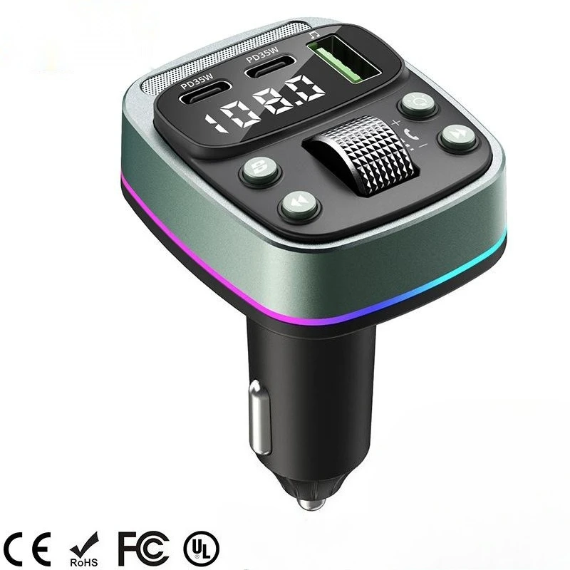 GZ08 Bluetooth 5.4 Car FM Transmitter Wireless U Disk Music MP3 Player Adapter Bass Audio USB Dual 35W PD Type-c Fast Charging