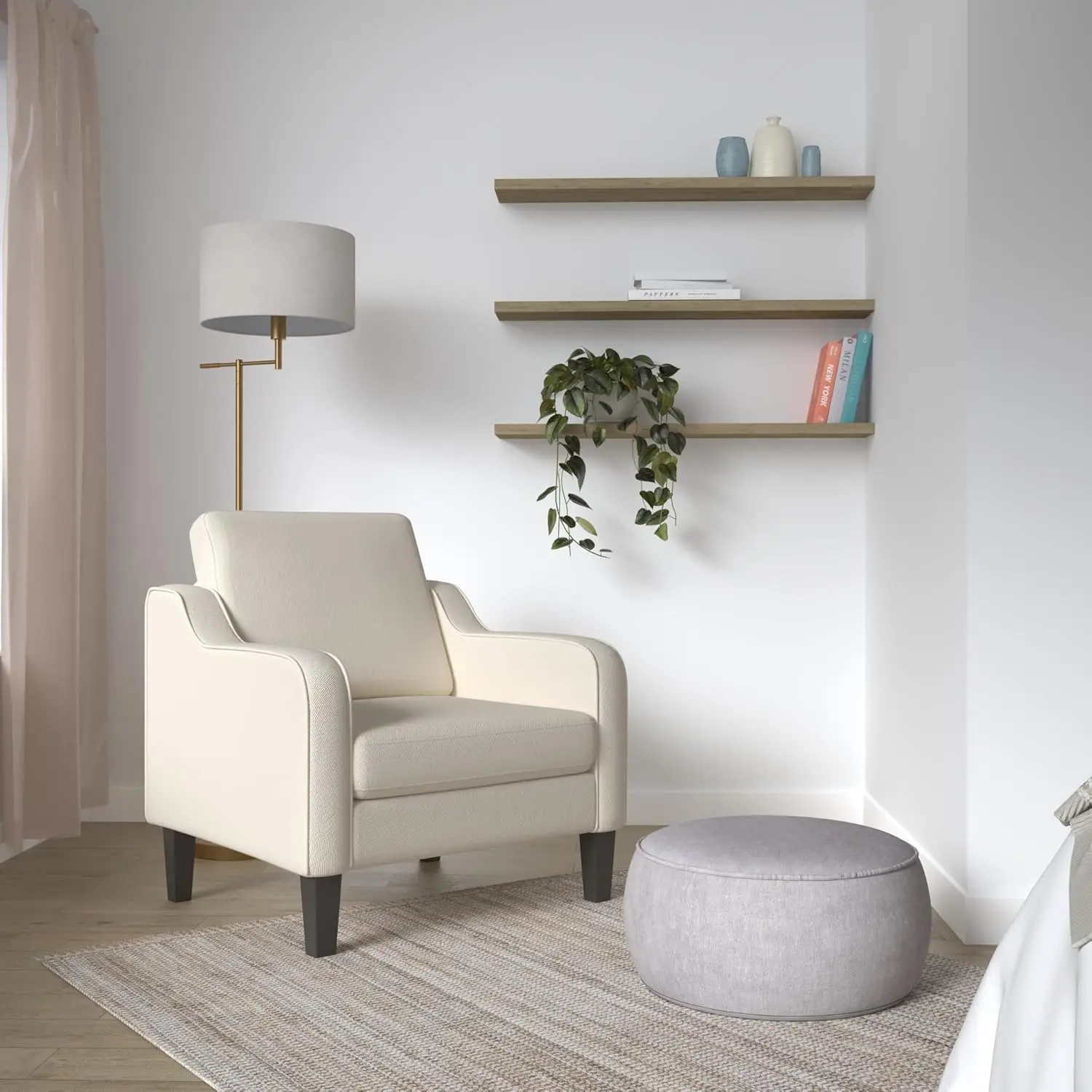 Century Modern Fabric Accent Chair,Beige for Living Room Upholstered Armchair with Scooped Arms for Bedroom