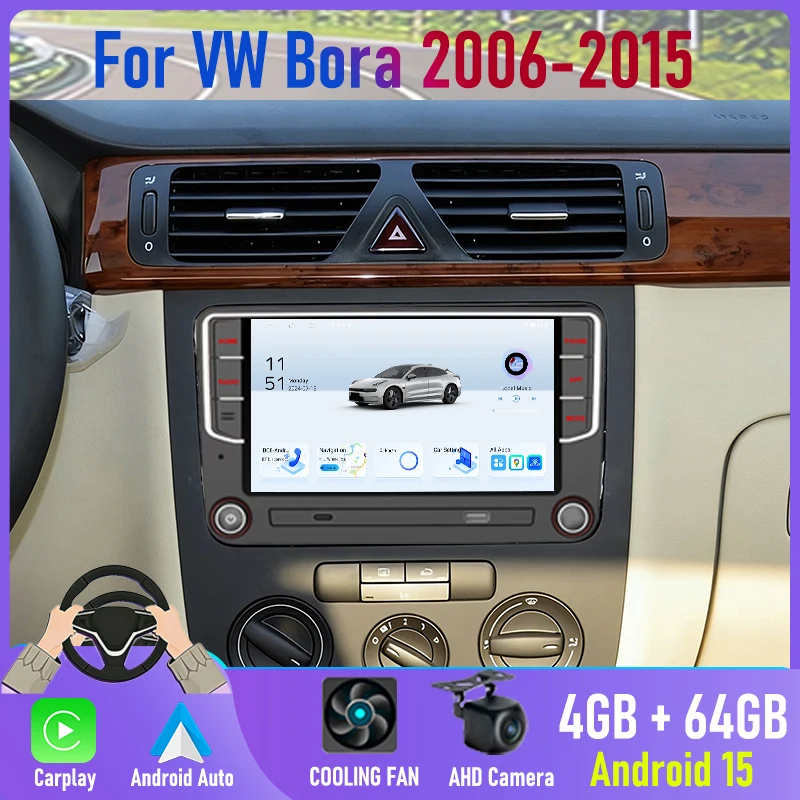 

2DIN Android 15 Car Radio for VW Bora 2006-2015 7'' GPS Navigation Apple Wireless Carplay BT FM Stereo Camera Support USB SD