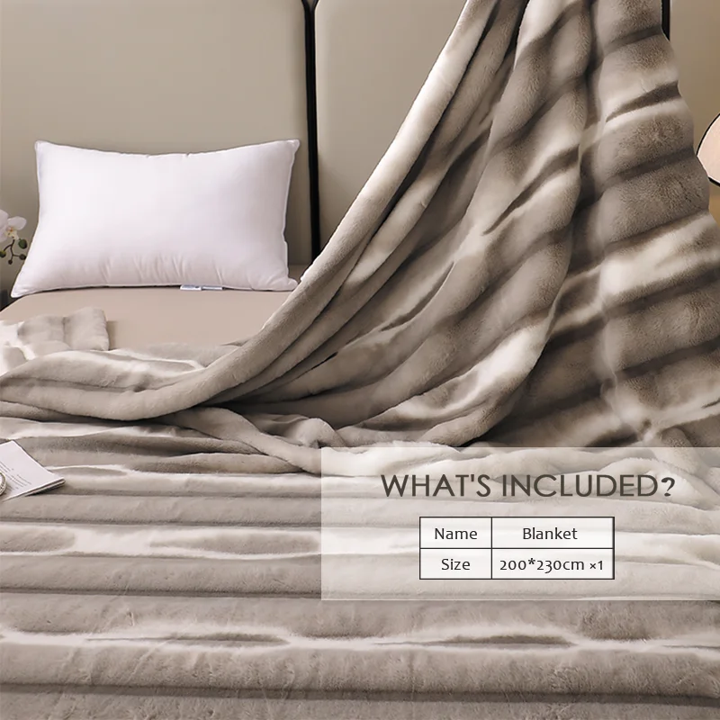 2026 Luxurious Super Soft Double Layer Plain Dyed Faux Rabbit Fur Modern All-Season Bed Blanket Home Bedding Made Polyester