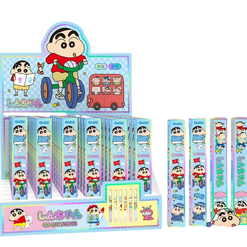 Anime 36pcs Cartoon Crayon Shin-chan Noob Gel Pen Exquisite Box Packaging Neutral Pen Student Stationery Office School Supplies