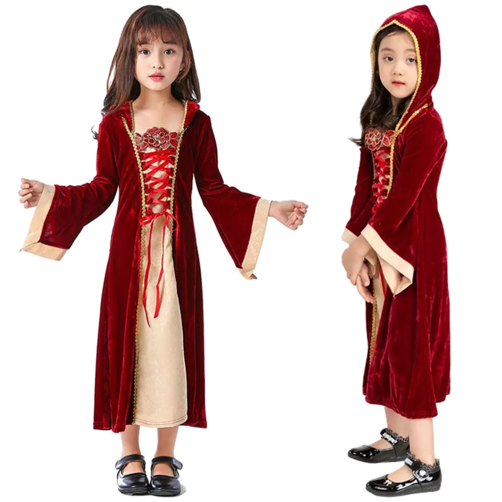 Европейский детский средневековый ретро-костюм для косплея двора, Детский костюм для девочек, благородные костюмы для выступлений, детский ролепный костюм на Хэллоуин, искусственные костюмы