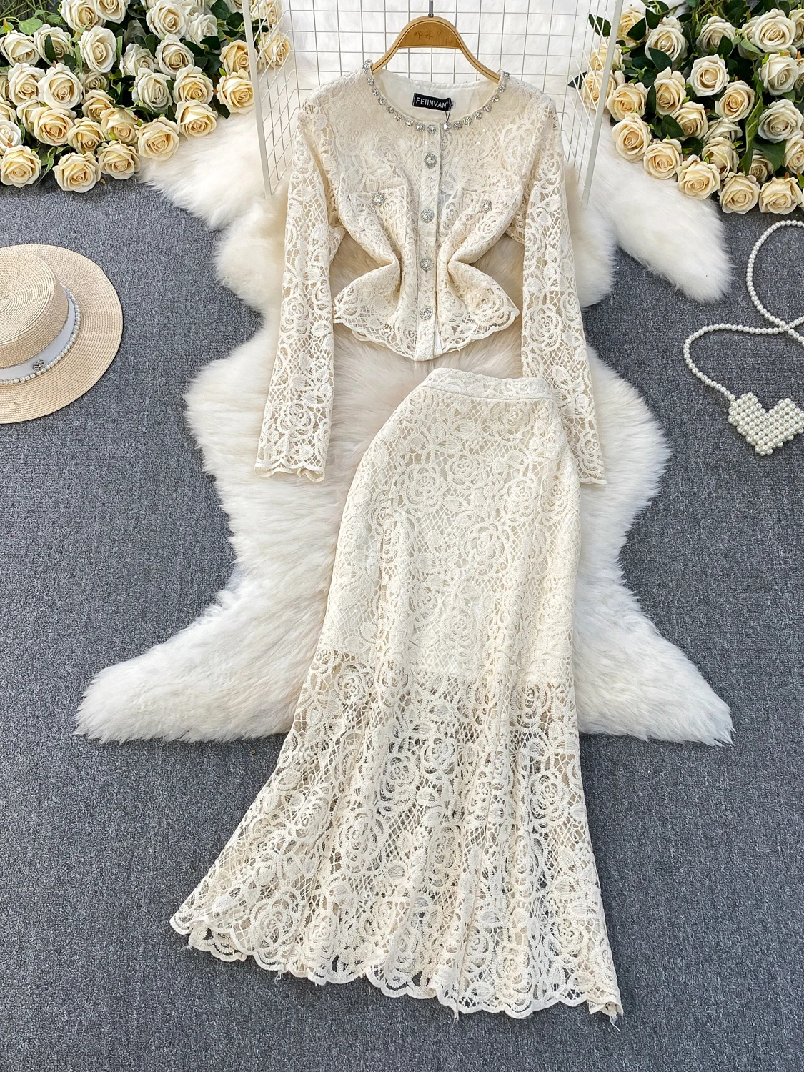 

Круглая кружевная юбка с вышивкой Ne и комплект из тюлета с бриллиантовыми украшениями, удобный женский комплект против морщин...