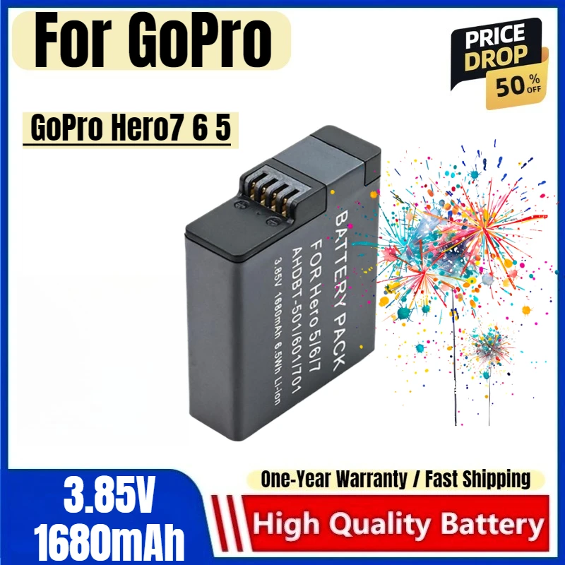 Bateria GoPro AHDBT-501 601 701 para GoPro Hero7 6 5 para bateria de câmera de ação