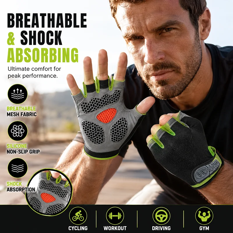 Summer Fitness Half Finger Gloves for Men and Women Upgraded Palm Anti Slip Shock Absorbent Breathable Outdoor Cycling Gloves