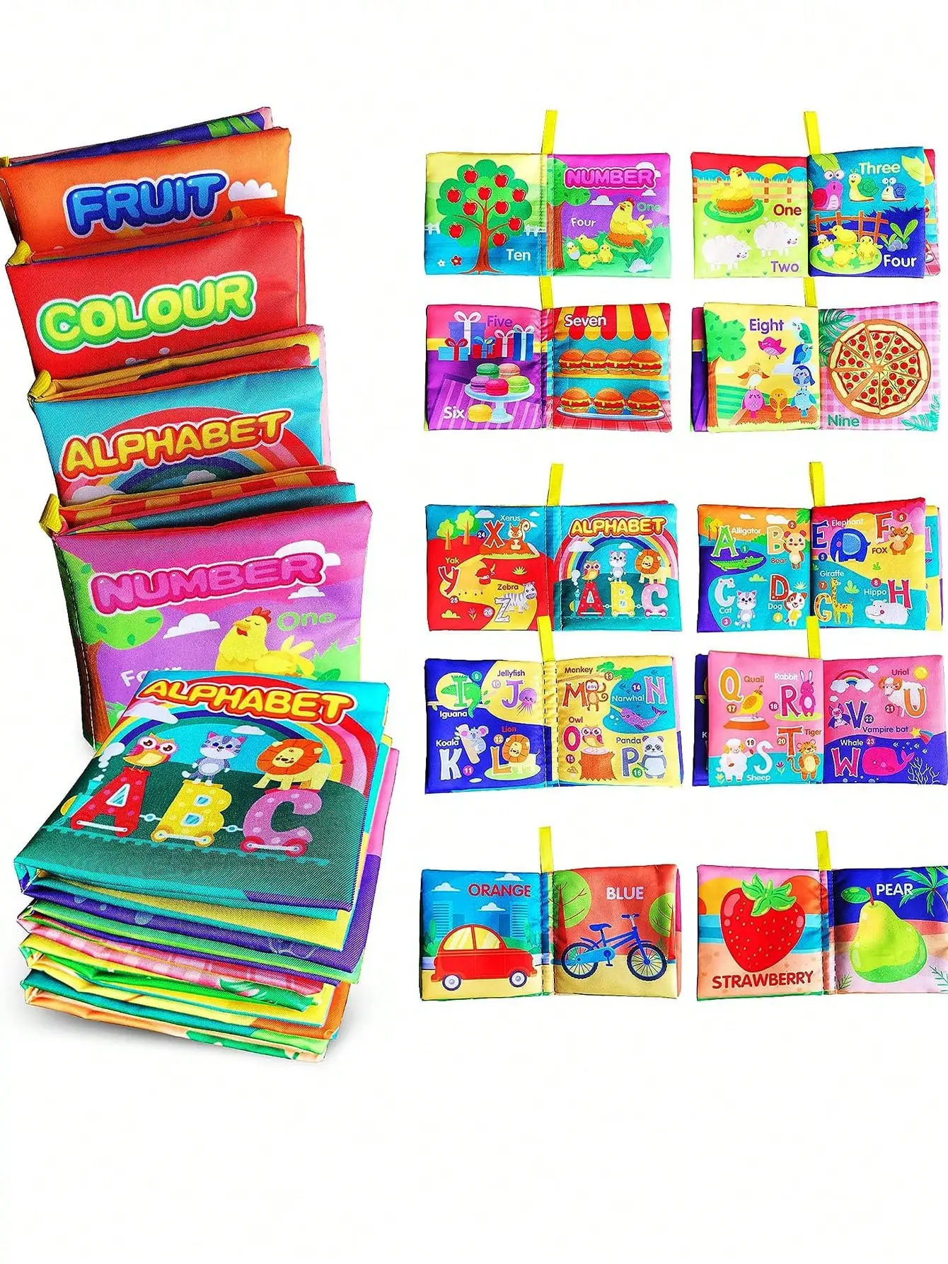 1 ensemble de livres de jouets en tissu doux pour bébé, livre d'apprentissage pour bébé en tissu coloré