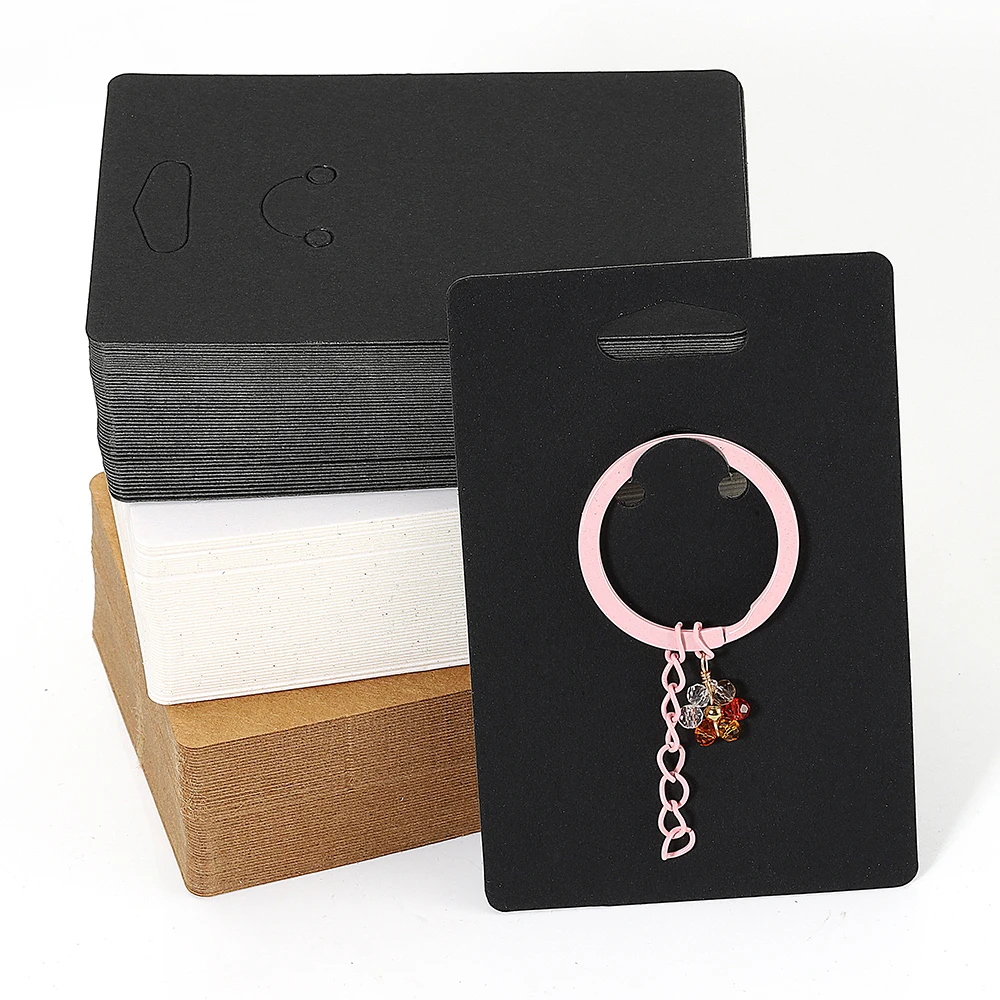 50pcs/lot Keychain Display Cards for Jewelry DIY Keyrings Ring Packaging Storage Card White Brown Black Paper Holder Tags 6x9cm