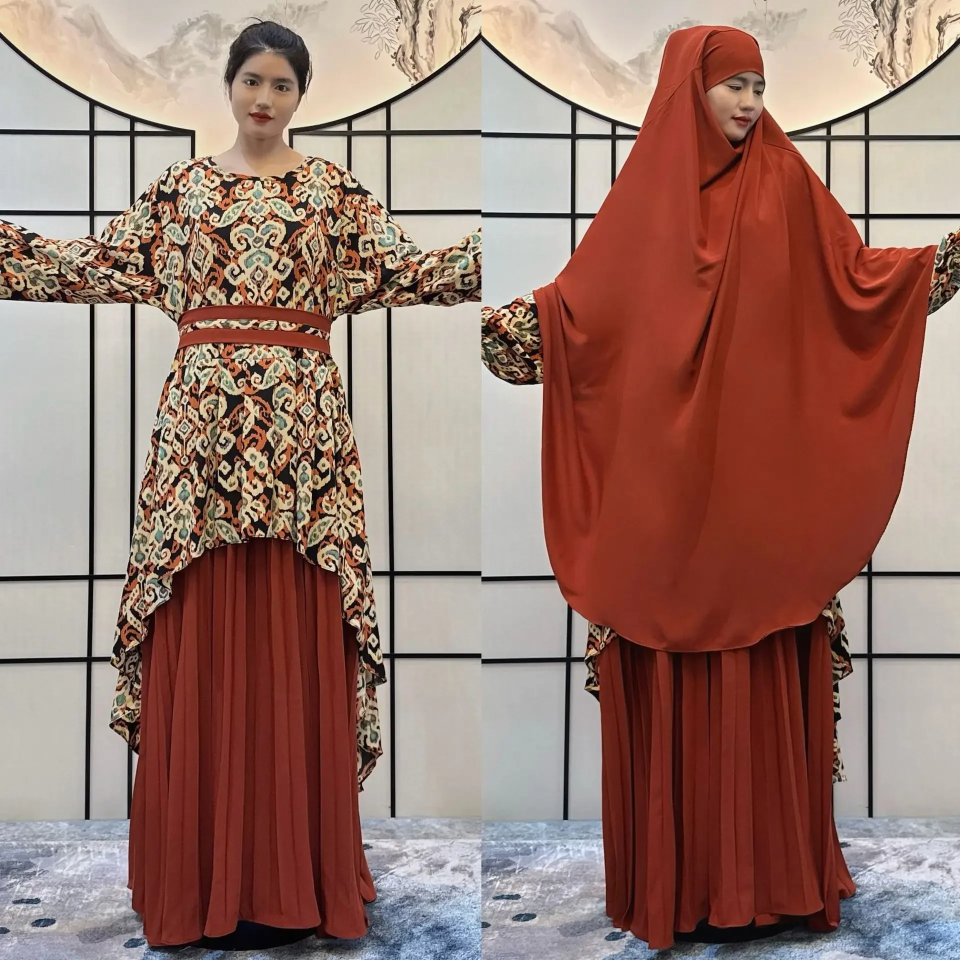 2 Piece Sets Abaya Women Muslim Dress Fashion Women\'s Vestidos Elegantes Para Mujer Robe Pour Femme Musulmane Abaya Hijab