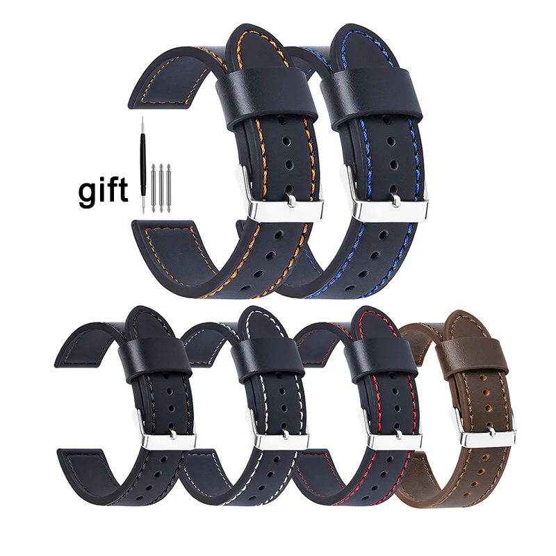 Leather Strap 18 20 22 24mm Universal Soft Watch Strap Cowhide Leather Watchband Women Men Replacement Belt Bracelet