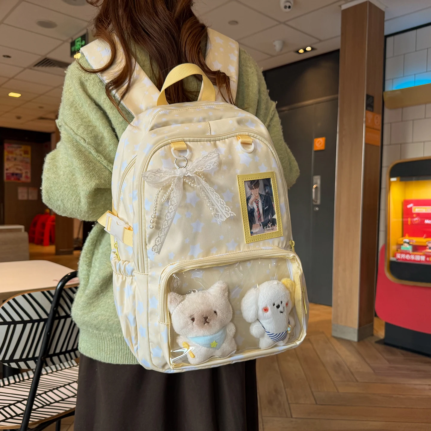 Women's Star Print Backpack Clear Display Pockets Lace Bow Charm Adjustable Strap Casual Daily Itabag School Bag 2026 view 3