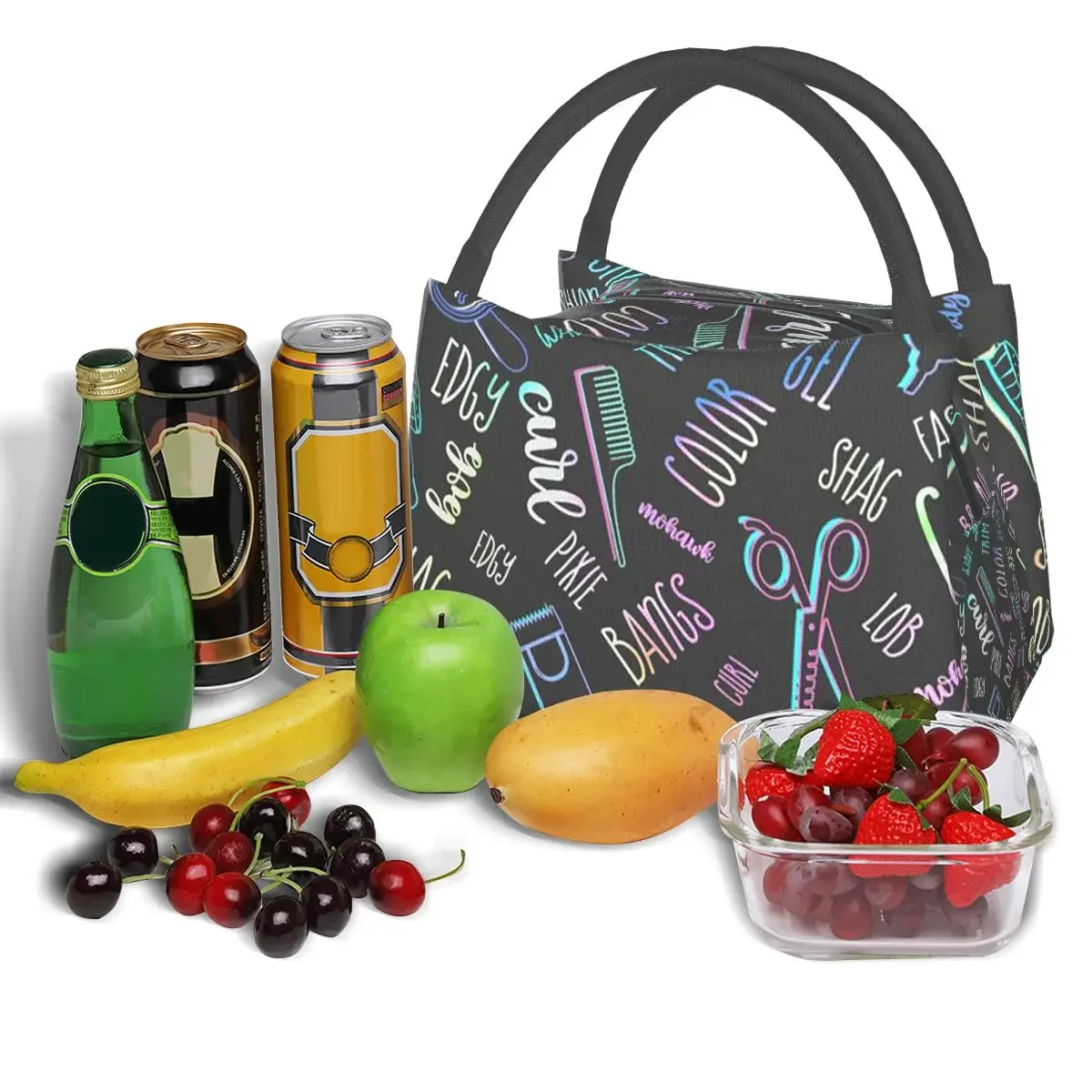 Salon Hair Dressing Tool Pattern Insulated Lunch Bag for Women Bento Storage Food Boxes  Cooler Thermal Lunch Box Tote