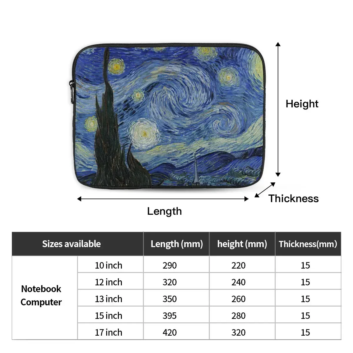 Van Gogh,The Starry Night Computer Ipad Laptop Cover Case Laptop Sleeve Bag Portable Cover Fundas Pouch