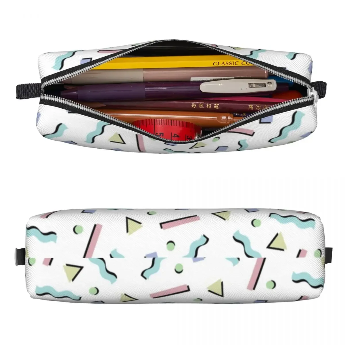 Memphis Pattern Square Pencil Case Modern Funky 90s For Teens School Leather  Box Cute Zipper Pen Organizer