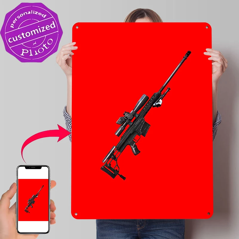 Sniper Rifle With Scope Poster Customized Vintage Metal Signs Wall Art Retro Tin Plaque for Living Room Decoration Desk Decor