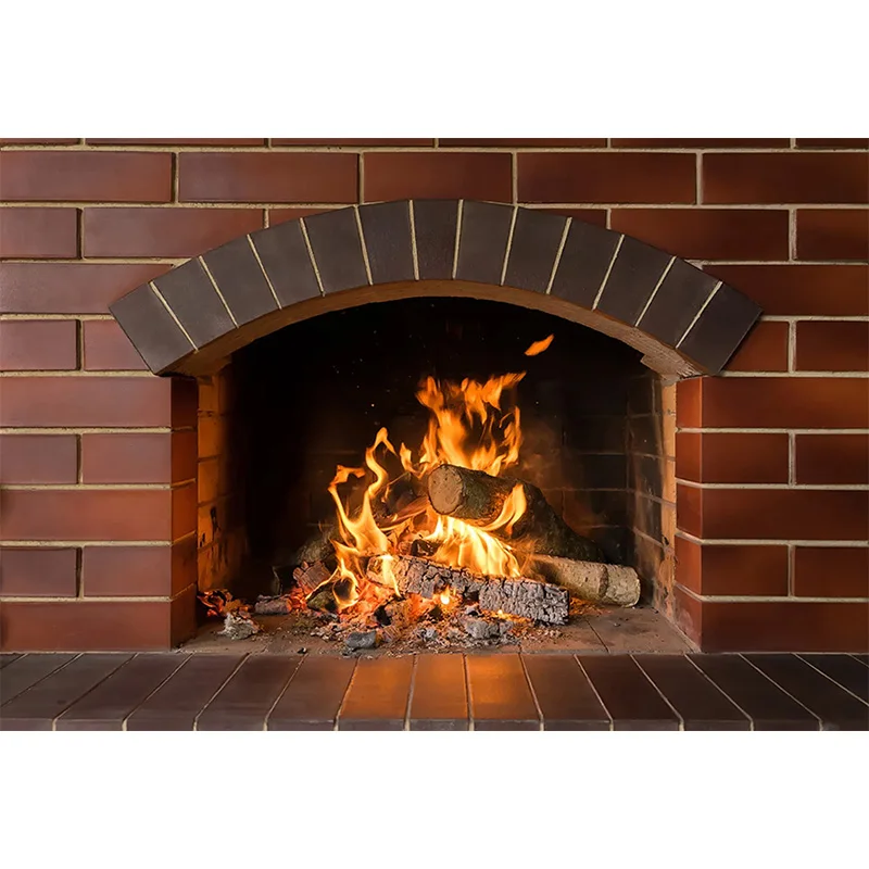 Christmas Backdrops Brick Wall Fireplace Fire Winter Family Xmas Decor Background Photography Photoshoot Photo Studio Wallpaper