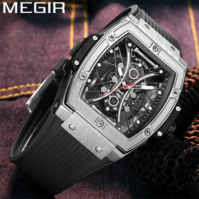 

MEGIR 8109, лучшие спортивные кварцевые часы для мужчин, роскошные силиконовые наручные часы с прозрачной подошвой, мужские часы, модные наручные часы