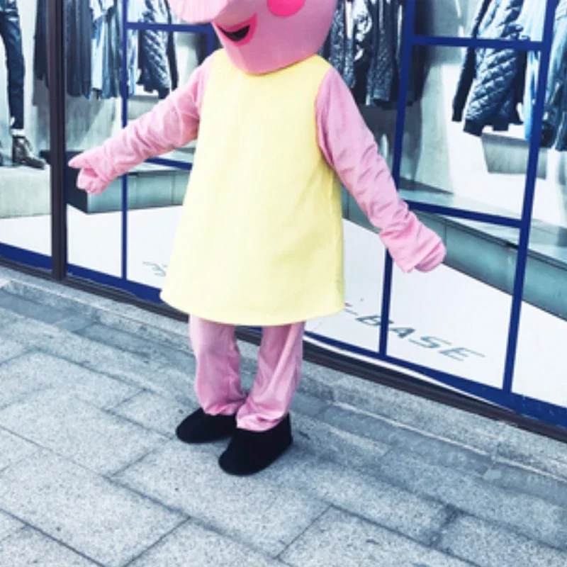 New High Quality Red Blue sexy adult pig cartoon character mascot costumes with red dress for kids events