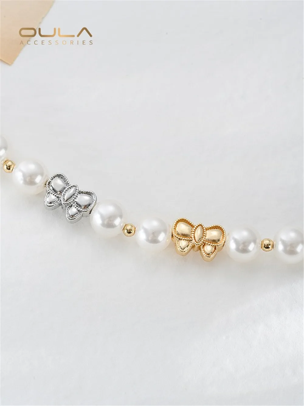 

14K Gold-plated Double-sided Bow Straight Hole Beads Diy Handcrafted Pearl Bracelet Necklace Accessory