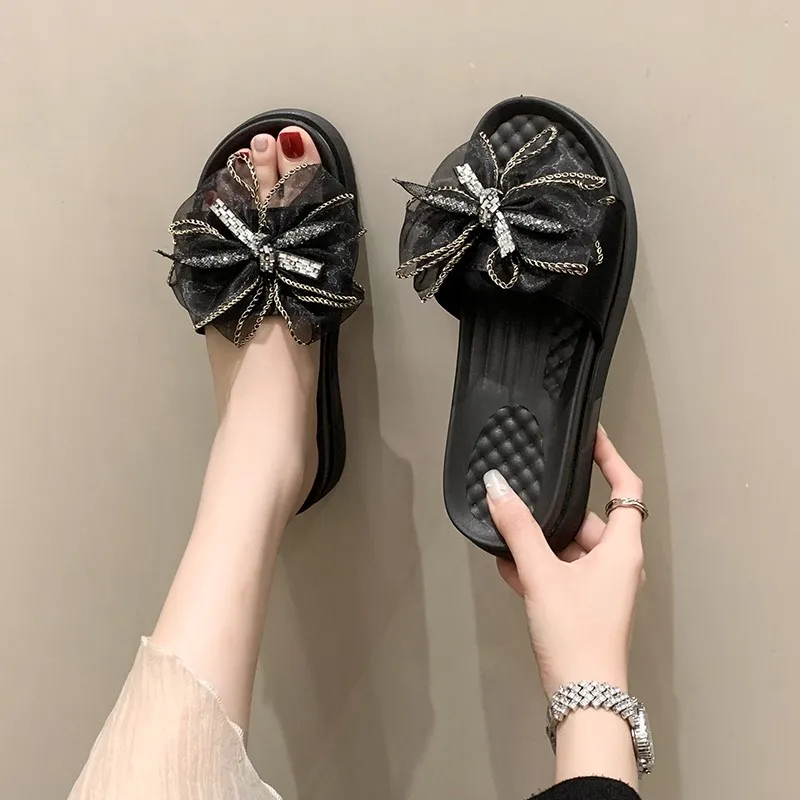 Shoes for Women 2023 Slingbacks Women's Slippers Summer Fashion Solid Color Round Toe Peep Toe Butterfly-knot Women's Slippers