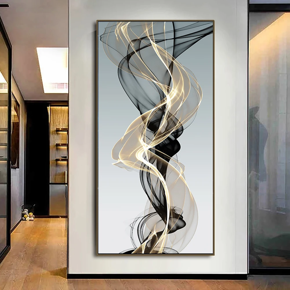 Abstract Modern Nordic Gold Geometry Gold Grey Line Wall Art Canvas Painting Poster Picture Print For Living Room Home Decor