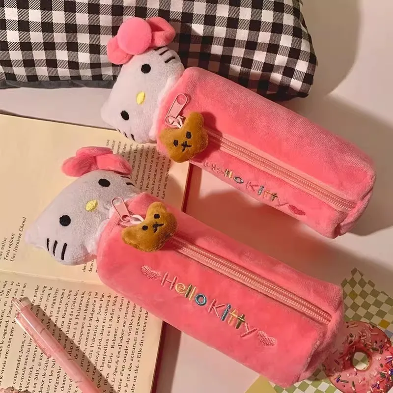 Kawaii Cartoon Pink Hello Kitty Pencil Bag Cute KT Cat Pencil Box Student School Stationery Supplies  Kids Gifts image 3