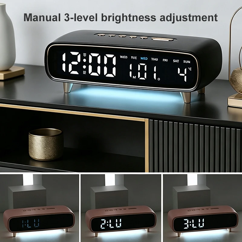 Digital Alarm Clock Temperature Date Week Display Night Mode Table Clock Dual Alarm Countdown 3 Levels Of Brightness LED Clock