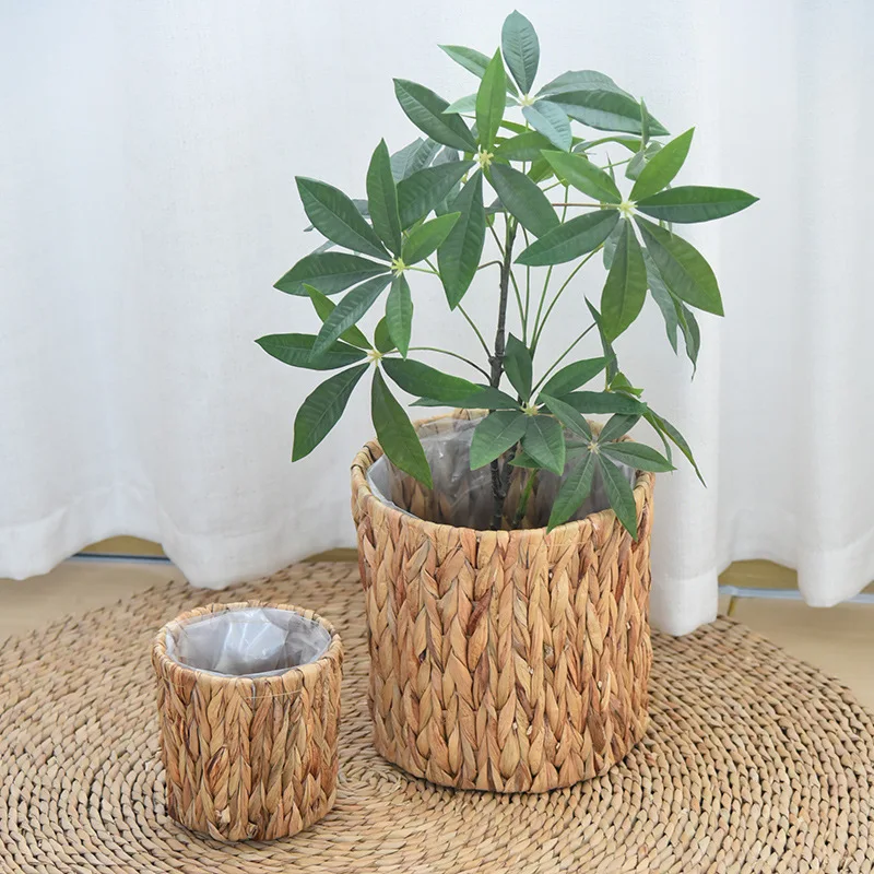 Woven Straw Flower Basket Household Storage Basket Flower Pot Green Plant Container For  Balcony Garden Natural Home Decoration