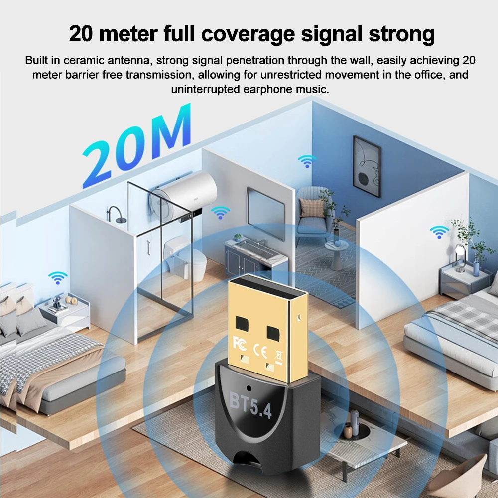USB Wireless Bluetooth Adapter Bluetooth 5.4 for PC Dongle Adaptador Wireless Mouse Keyborad Music Audio Receiver USB Transmitt