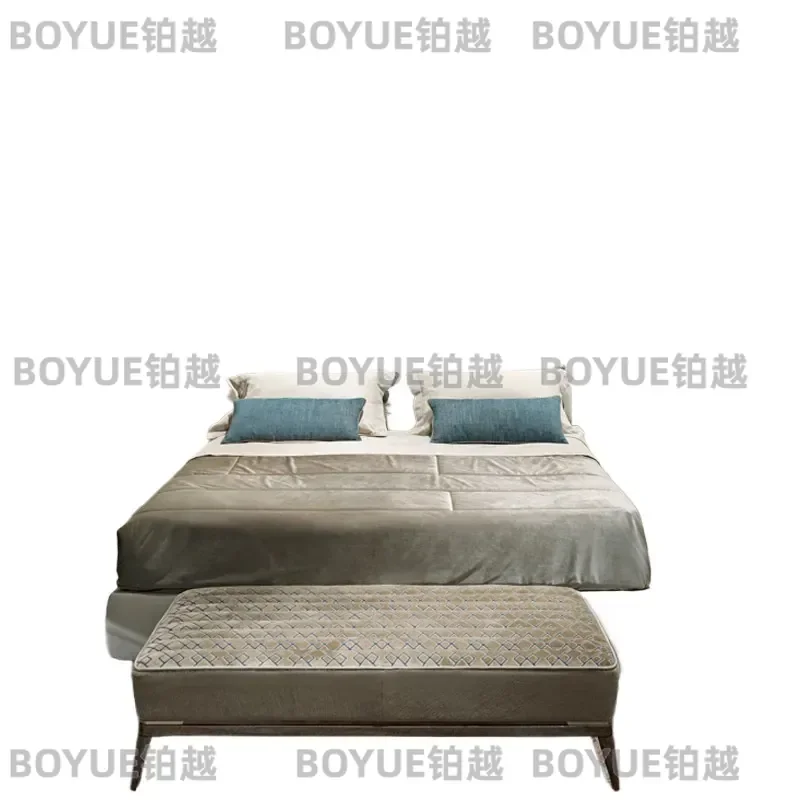 Modern Italian Style Widescreen Double Bed Light Luxury Matte Finish Master Bedroom Furniture Large Flat Floor  for