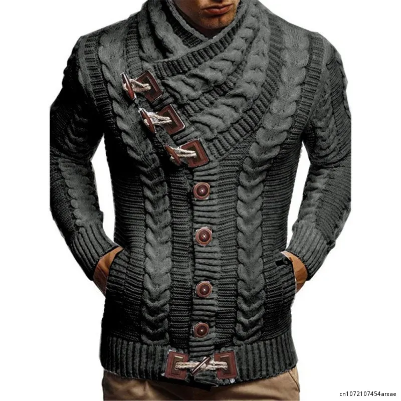 Herbst Winter Roll kragen pullover Männer lässig solide gestrickte Strickjacke Männer Vollarm schlanke Herren übergroße Pullover Mantel Männer