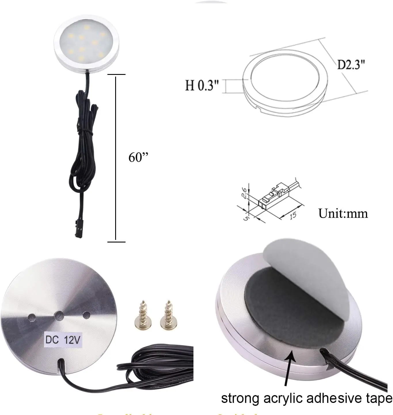 12 فولت LED مجموعة أضواء تحت الكابين 6 حزمة مصابيح عفريت الحبل الأسود لإضاءة خزانة المطبخ مع مفتاح تشغيل/إيقاف يدوي 12 واط #3