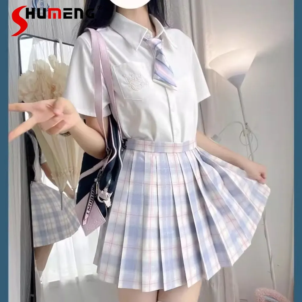 

Japanese Preppy Style Sweet Cute Girl Mini Skirt Summer High Waist Slim A-line Cute Versatile Plaid Short Pleated Skirts Women