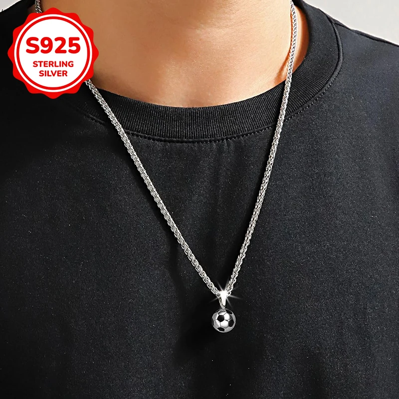 

925 sterling silver punk retro football men's necklace is suitable for daily commuting, gatherings and parties