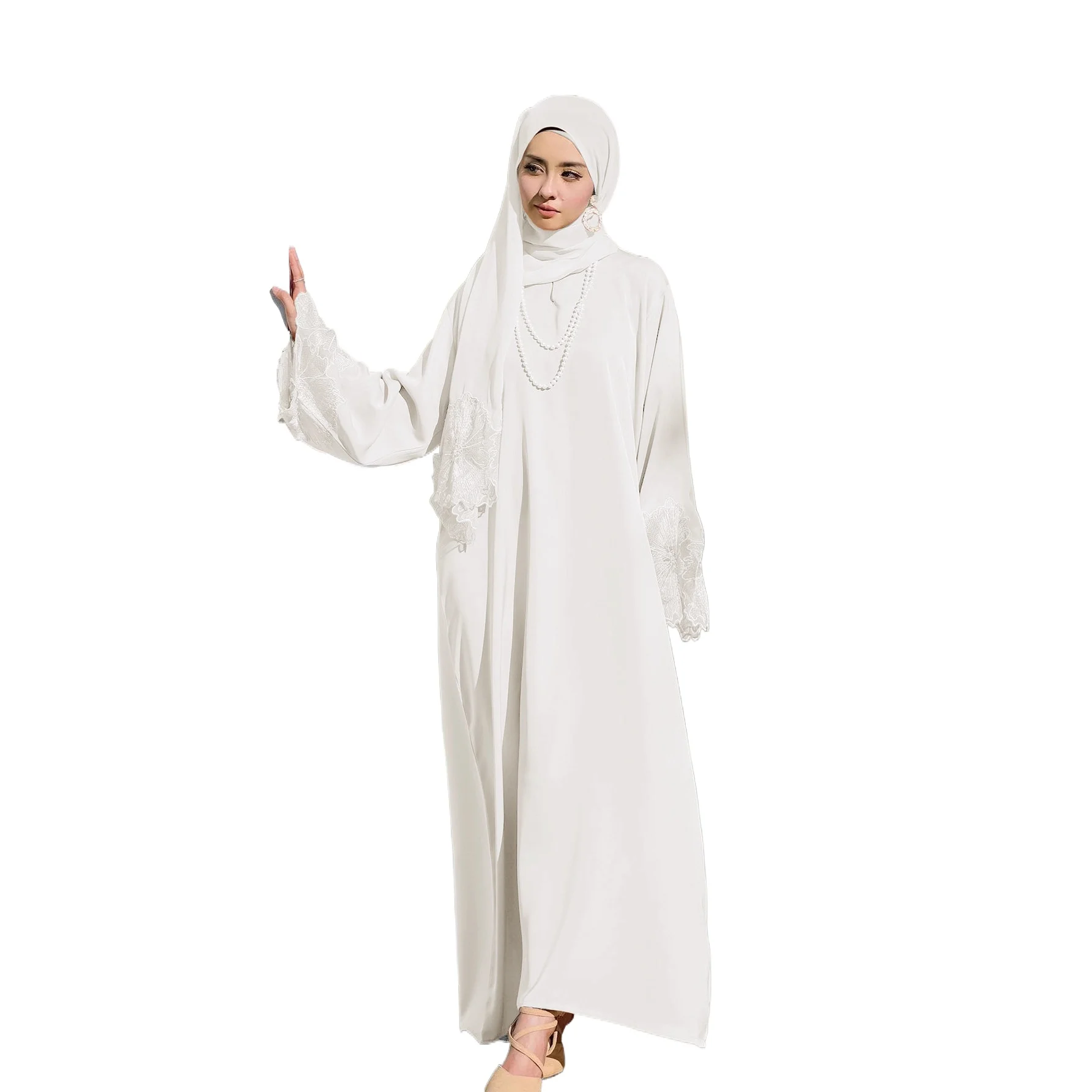 

Popular Muslim Women's Robe with Headscarf, Malaysia Fashion Lace Dress