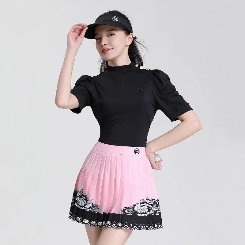 MG-Top de Golf de manga corta para mujer, Camiseta ajustada de moda de secado rápido, Falda plisada Rosa transpirable, traje de ropa de Golf para mujer