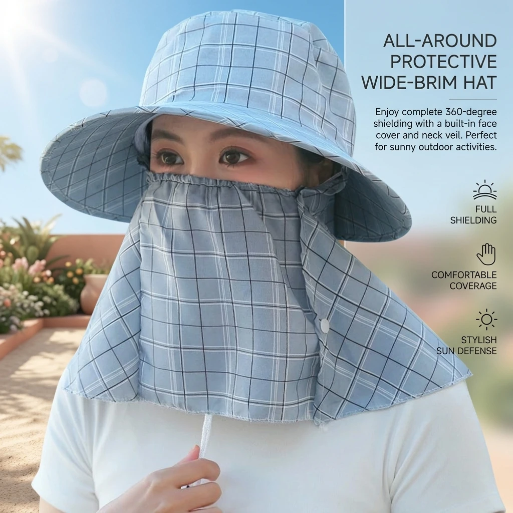 Gardening Sun Hat UV Protection Wide Brim Cap with Removable Neck Flap Breathable Summer Beach Gear for Men and Women Travel