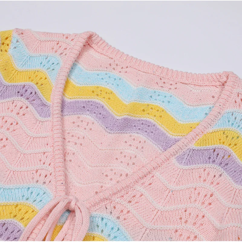 【CHUJIE】2025 Sommer Herbst Neue Süße Stil Farbblock Slim Fit Langarm Top Gestrickte Set Mit Slip Kleid 2-teiliges Set